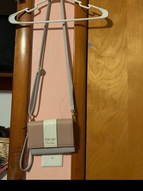 Nicole by Nicole Miller Blush Pink, White and Gray Crossbody Wallet